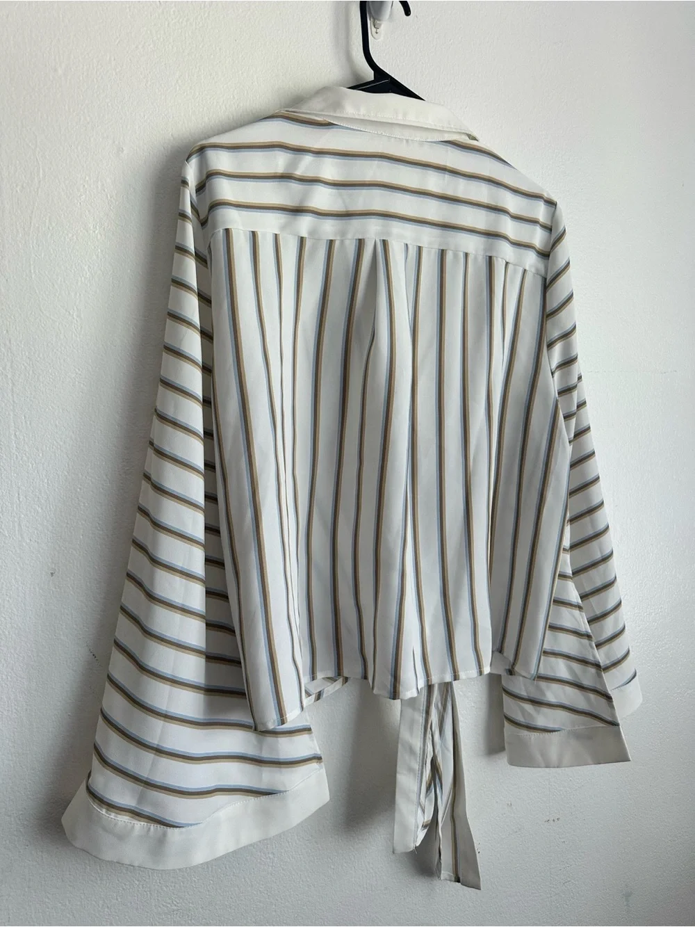 Striped Tie-Front Blouse in Ivory and Taupe - Picture 5 of 5